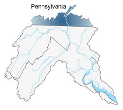 A map of the Potomac basin with the Pennsylvania highlighted.