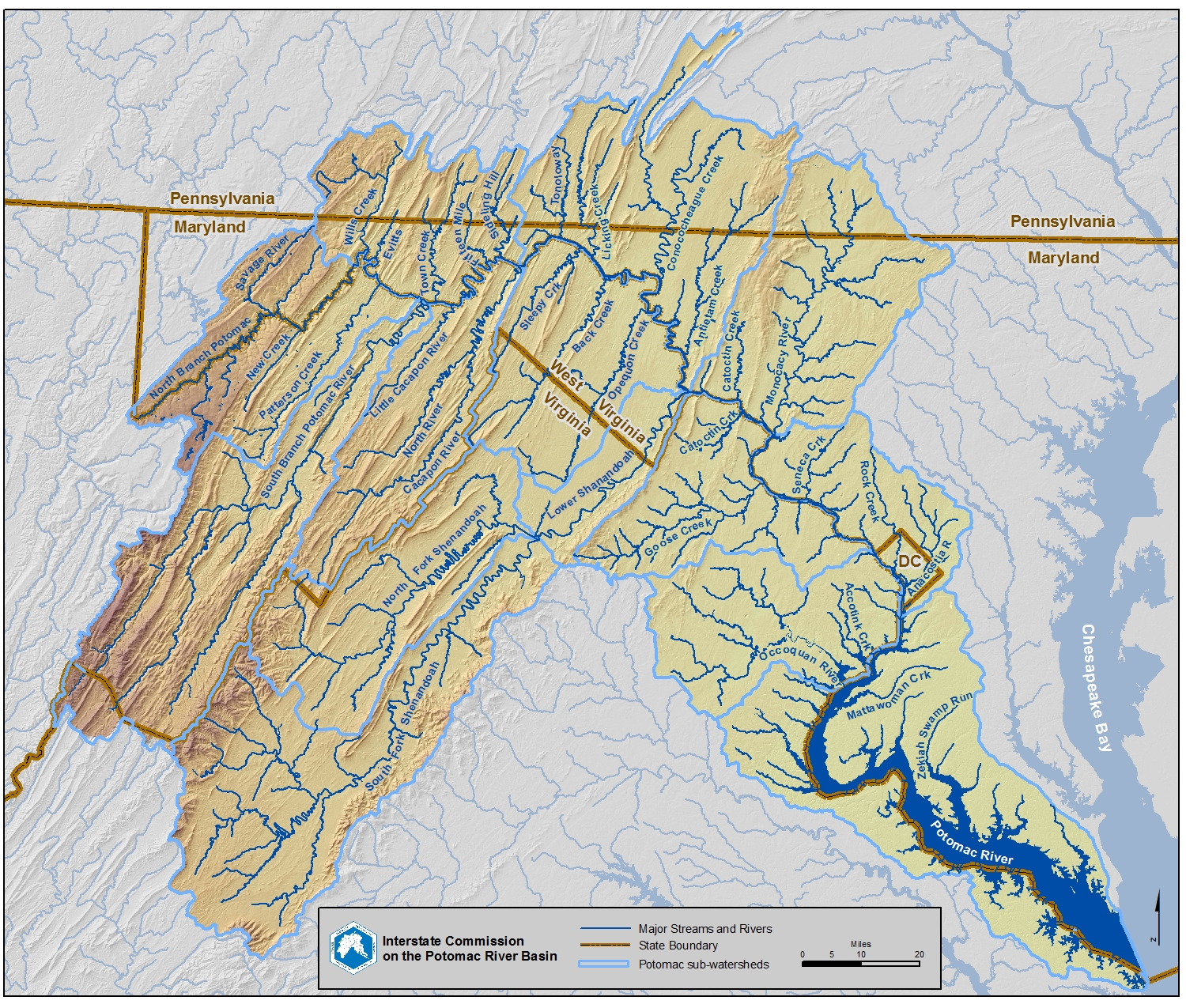 Map of streams in the watershed.