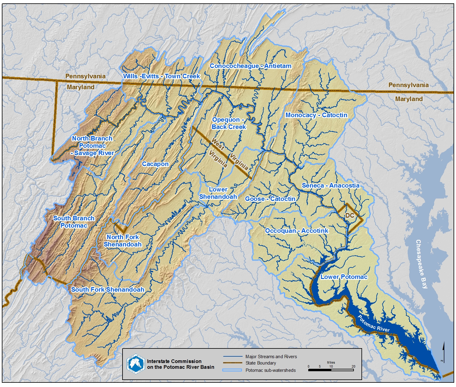 Sub watersheds in the Potomac River basin