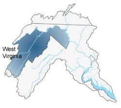 A map of the Potomac basin with the West Virginia highlighted.