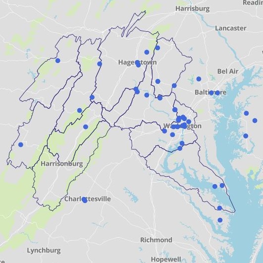 A screenshot of the map of watershed groups.