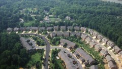 An aerial view of a housing development.