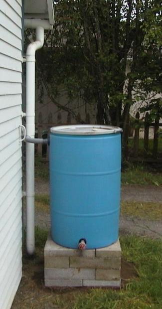 An example of a rain barrel.