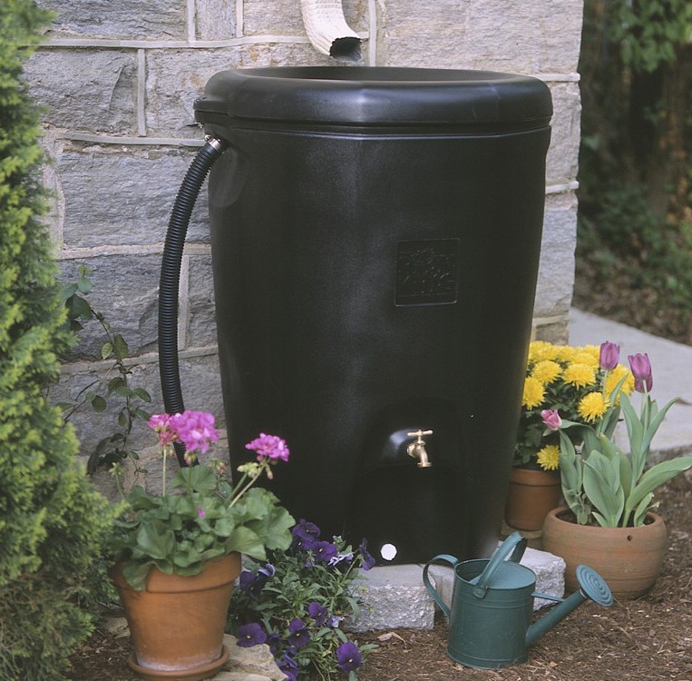 An example of a rain barrel.