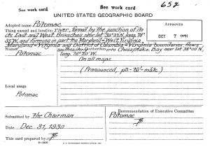 U.S. Geographic Board Decision Card