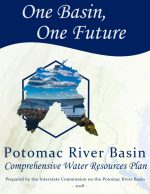 Cover Page: An outline of the basin that has a photo with a bridge, trees, and lake. The tagline, One Basin, One Future, is at the top and the title, Potomac River Basin Comprehensive Water Resources Plan, is at the bottom. 