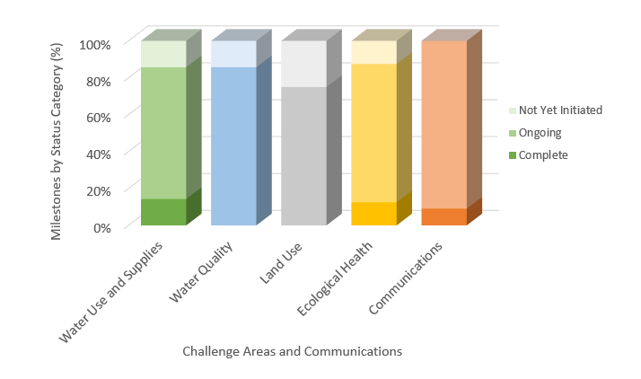 A bar graph showing the percentage completed of each challenge area in the Comprehensive Plan.