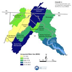 Map of unreported water use in the Potomac River basin.