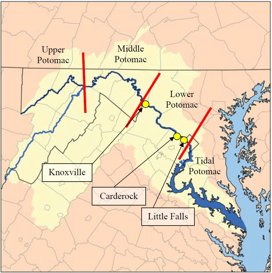 Map of study areas in the Potomac River basin.