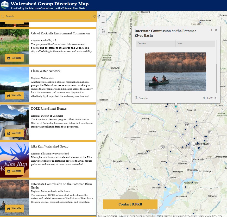 Screenshot of the Watershed Group Directory Map.