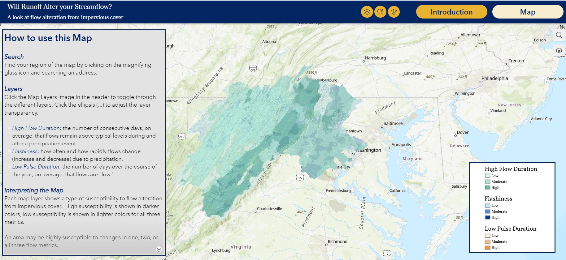 Screenshot of the map Will Runoff Alter your Streamflow.