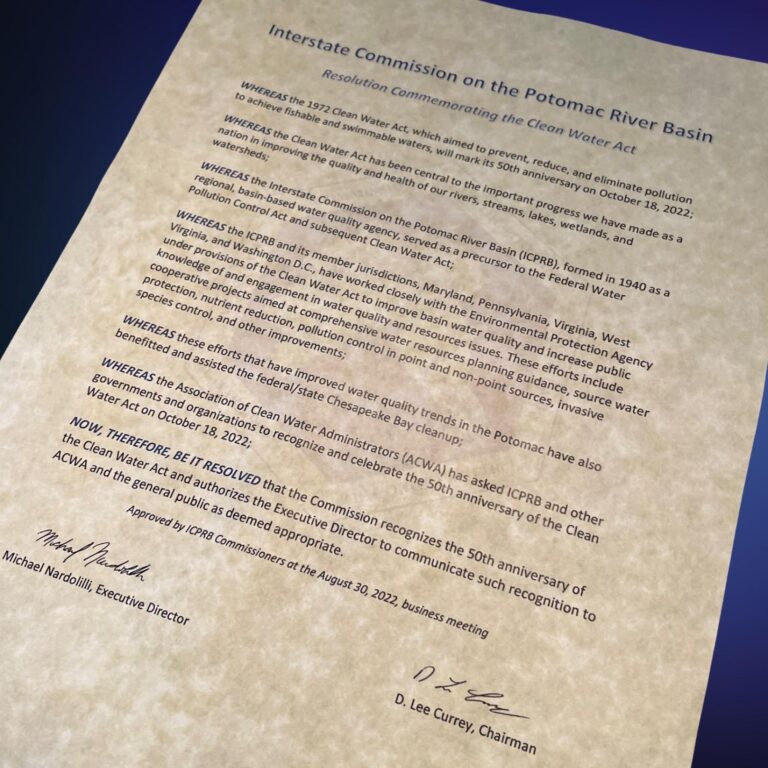Image of ICPRB's Clean Water Act Resolution.