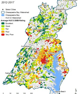 First Interval map (2012-2017) for Chesapeake Bay watershed stream health.