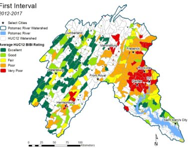 First Interval map (2012-2017) for Potomac watershed stream health.