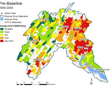 Pre-Baseline map (2000-2005) for Potomac watershed stream health.
