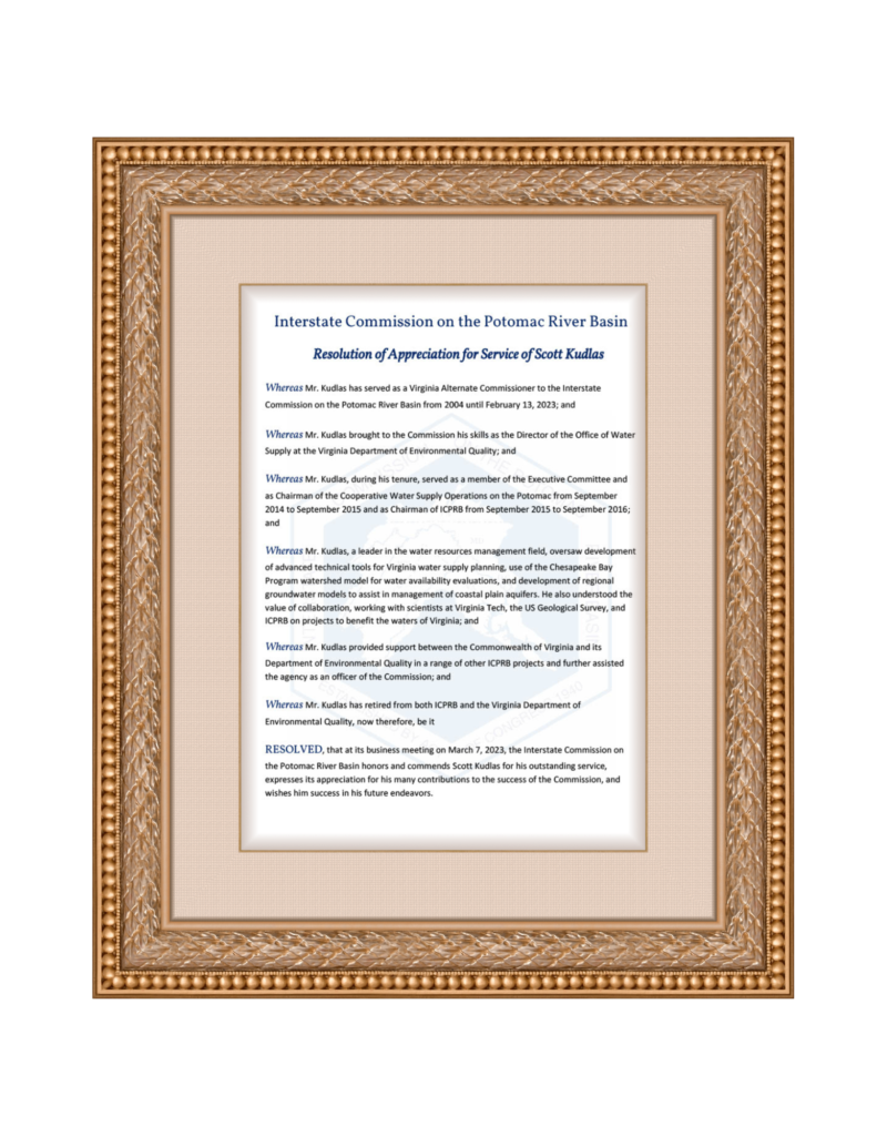 Resolution of Appreciation for Service of Commissioner Scott Kudlas - ICPRB