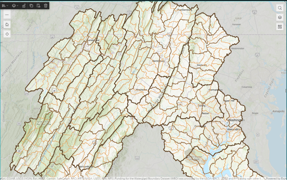 Screenshot of Potomac River basin map.