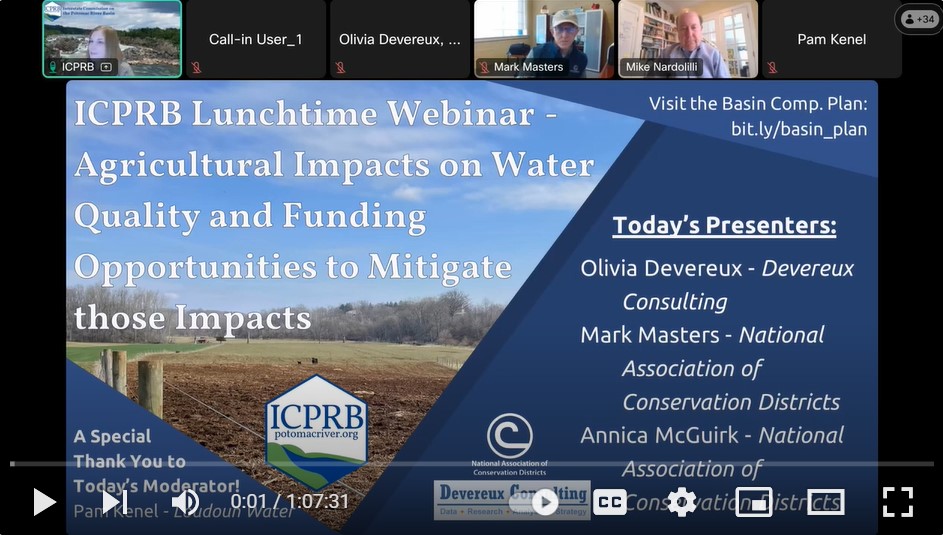 Screenshot of WEBINAR: Agricultural Impacts on Water Quality and Funding Opportunities to Mitigate those Impacts
